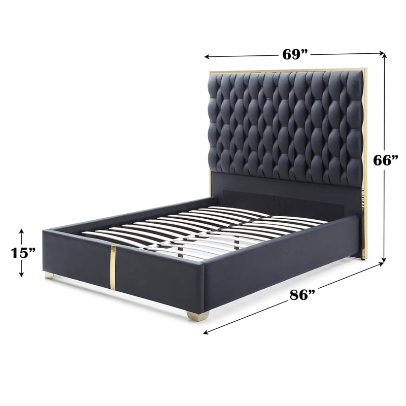 Rollie Vegan Leather Upholstered Queen Bed Frame In Black