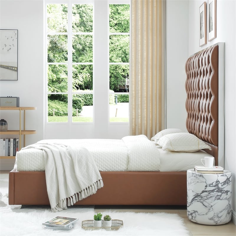 Rollie Vegan Leather Upholstered Queen Bed Frame In Black