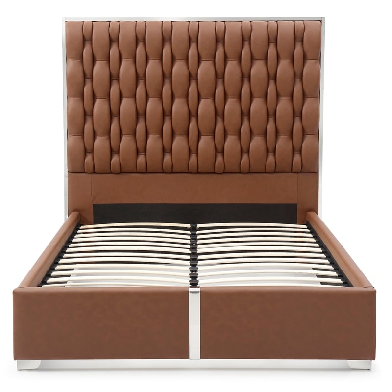 Rollie Vegan Leather Upholstered Queen Bed Frame In Black