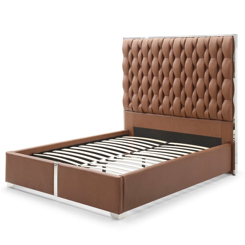 Rollie Vegan Leather Upholstered Queen Bed Frame In Black