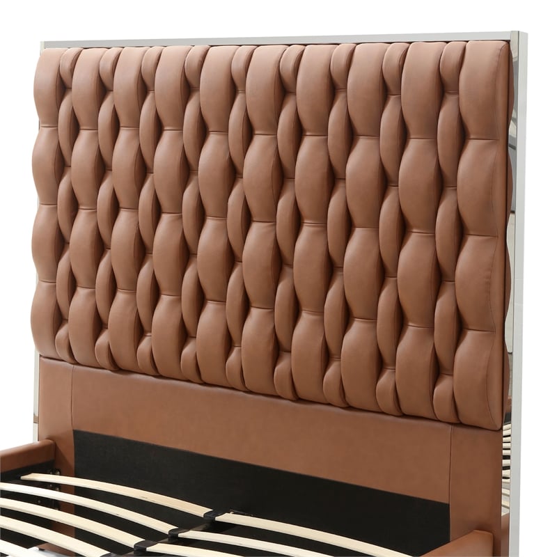 Rollie Vegan Leather Upholstered Queen Bed Frame In Black