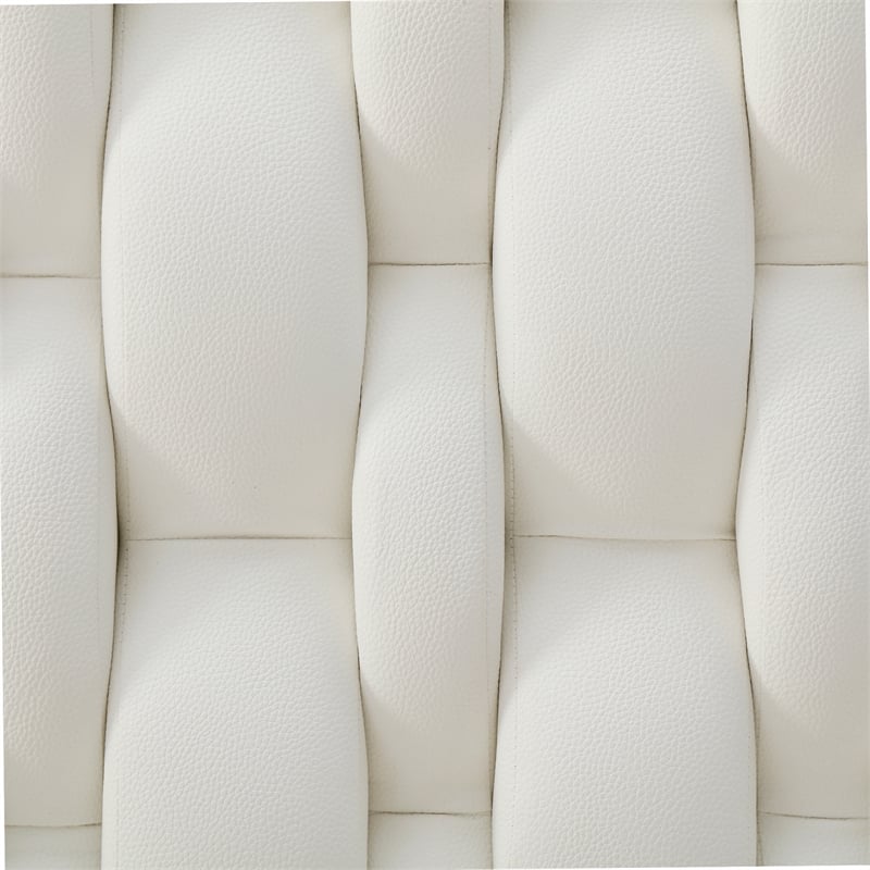 Rollie Vegan Leather Upholstered Queen Bed Frame In Cream