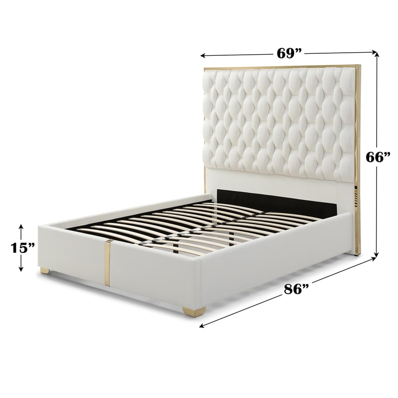 Rollie Vegan Leather Upholstered Queen Bed Frame In Cream