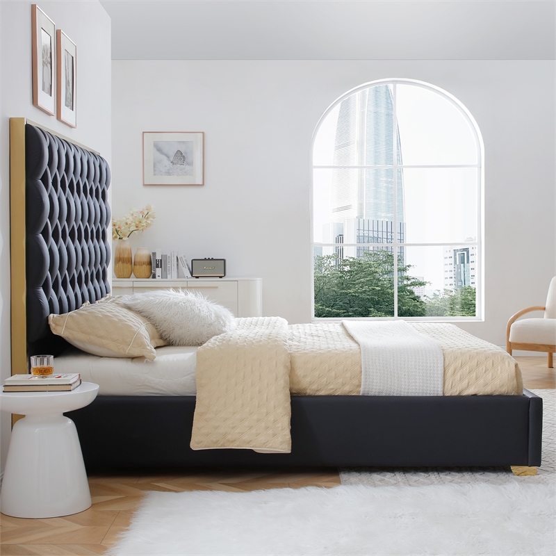 Rollie Vegan Leather Upholstered King Bed Frame In Black