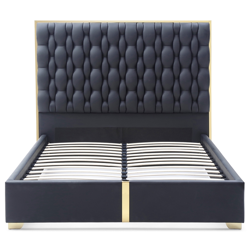 Rollie Vegan Leather Upholstered King Bed Frame In Black