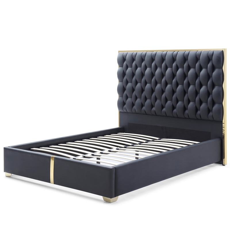 Rollie Vegan Leather Upholstered King Bed Frame In Black