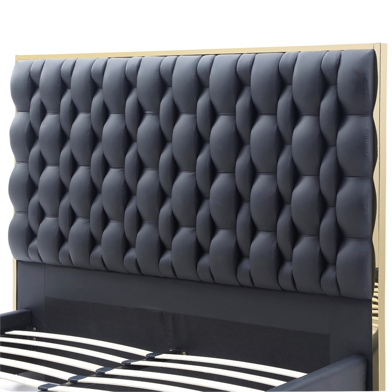 Rollie Vegan Leather Upholstered King Bed Frame In Black