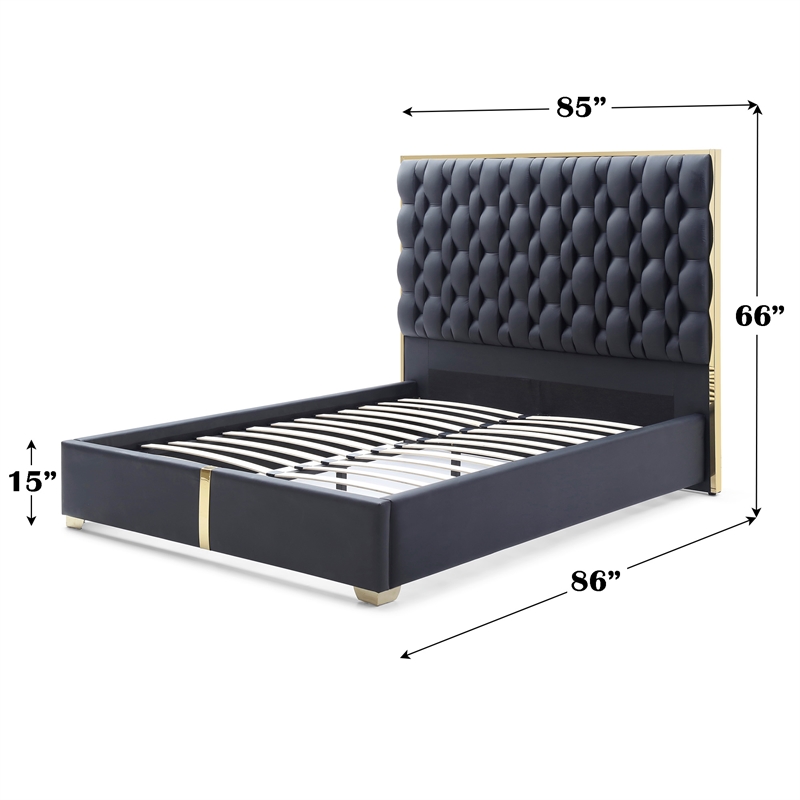 Rollie Vegan Leather Upholstered King Bed Frame In Black