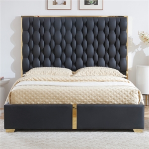 Rollie Vegan Leather Upholstered King Bed Frame In Black