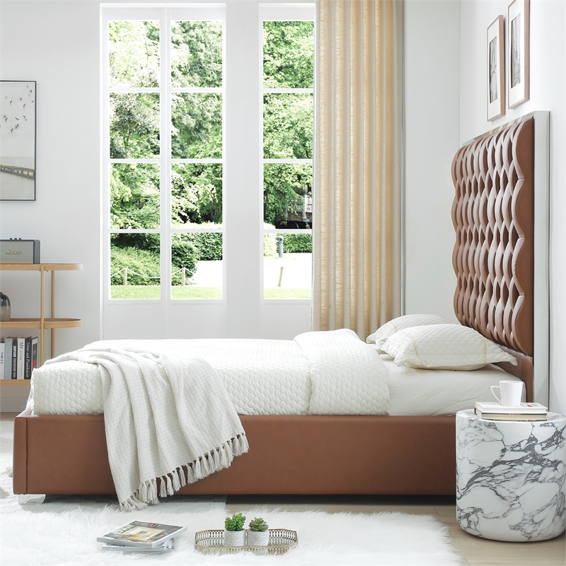 Rollie Vegan Leather Upholstered King Bed Frame In Brown