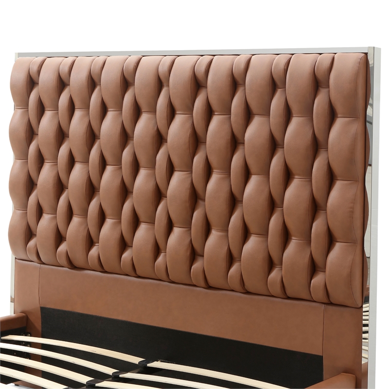 Rollie Vegan Leather Upholstered King Bed Frame In Brown
