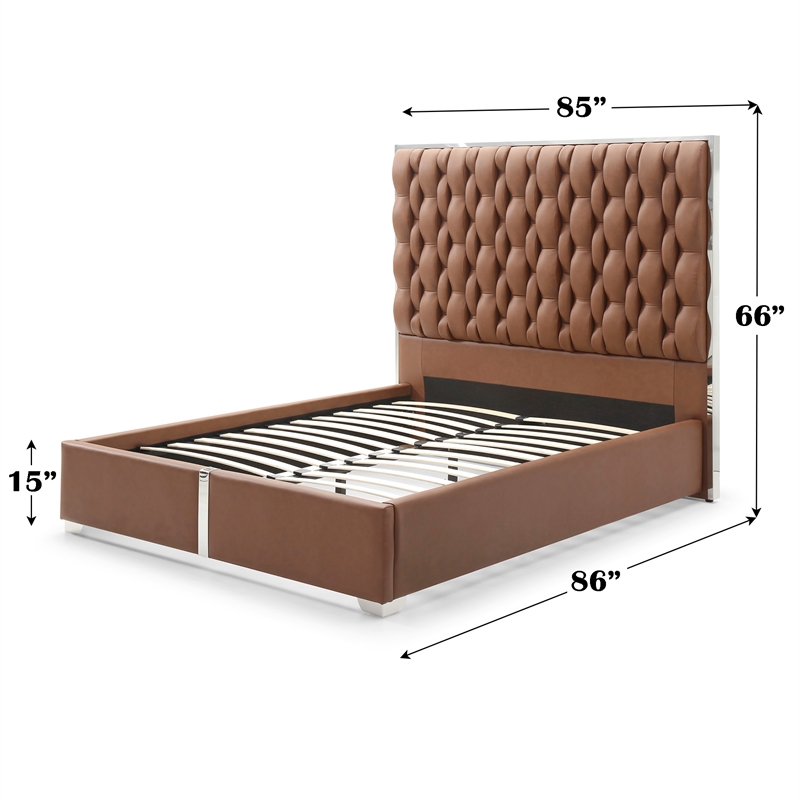 Rollie Vegan Leather Upholstered King Bed Frame In Brown