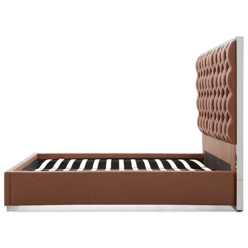 Rollie Vegan Leather Upholstered King Bed Frame In Brown