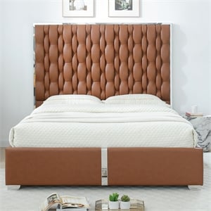 Rollie Vegan Leather Upholstered King Bed Frame In Brown