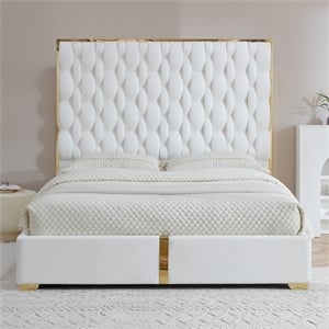 Rollie Vegan Leather Upholstered King Bed Frame In Cream