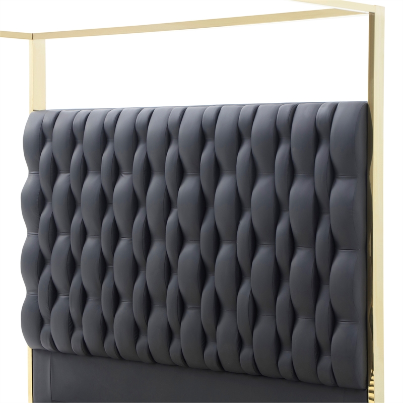 Rollie Canopy Vegan Leather Upholstered Queen Bed Frame In Black