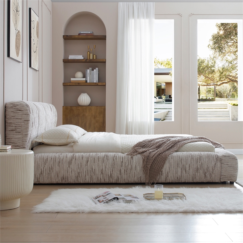 Sienna Upholstered Platform Queen Bed Low Profile with Padded Headboard