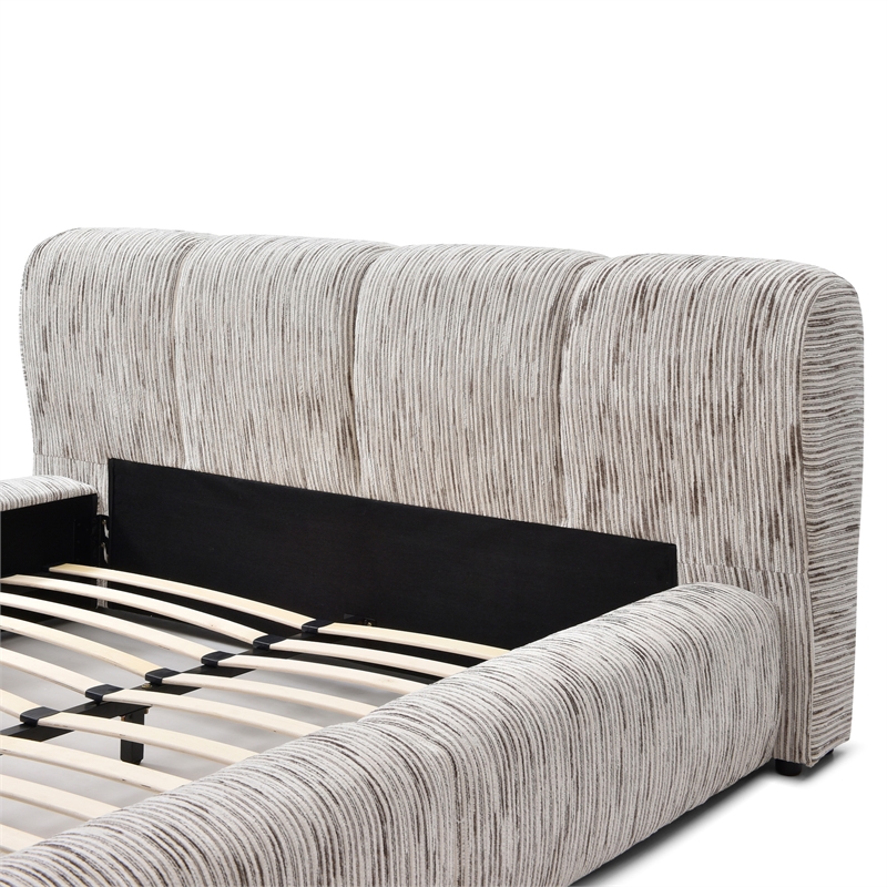 Sienna Upholstered Platform Queen Bed Low Profile with Padded Headboard