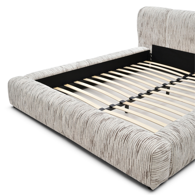 Sienna Upholstered Platform Queen Bed Low Profile with Padded Headboard