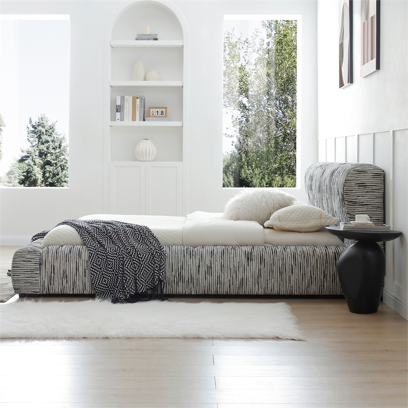 Sienna Upholstered Platform Queen Bed Low Profile with Padded Headboard