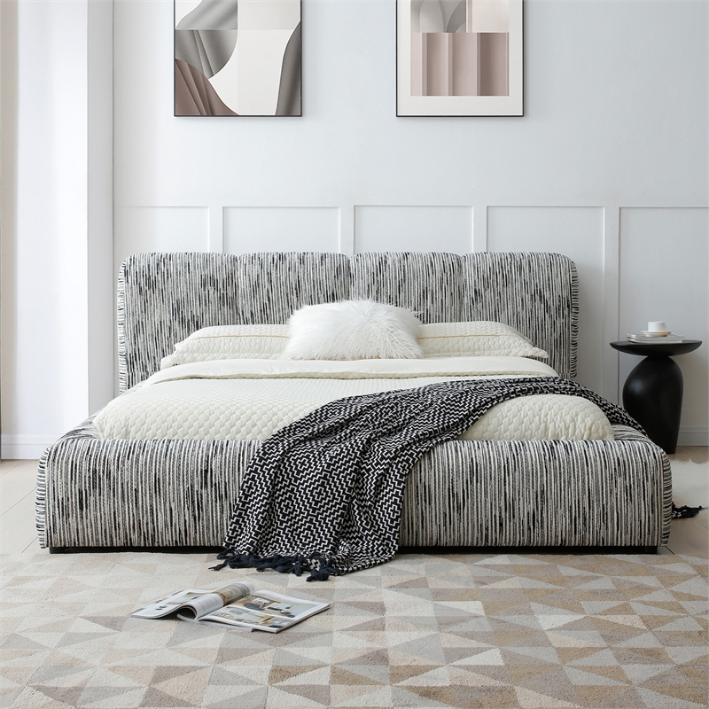 Sienna Upholstered Platform Queen Bed Low Profile with Padded Headboard