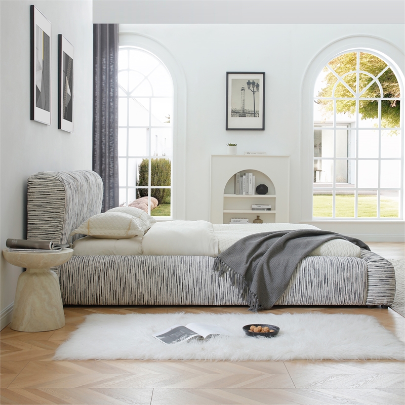 Sienna Upholstered Platform Queen Bed Low Profile with Padded Headboard