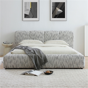 Sienna Upholstered Platform Queen Bed Low Profile with Padded Headboard