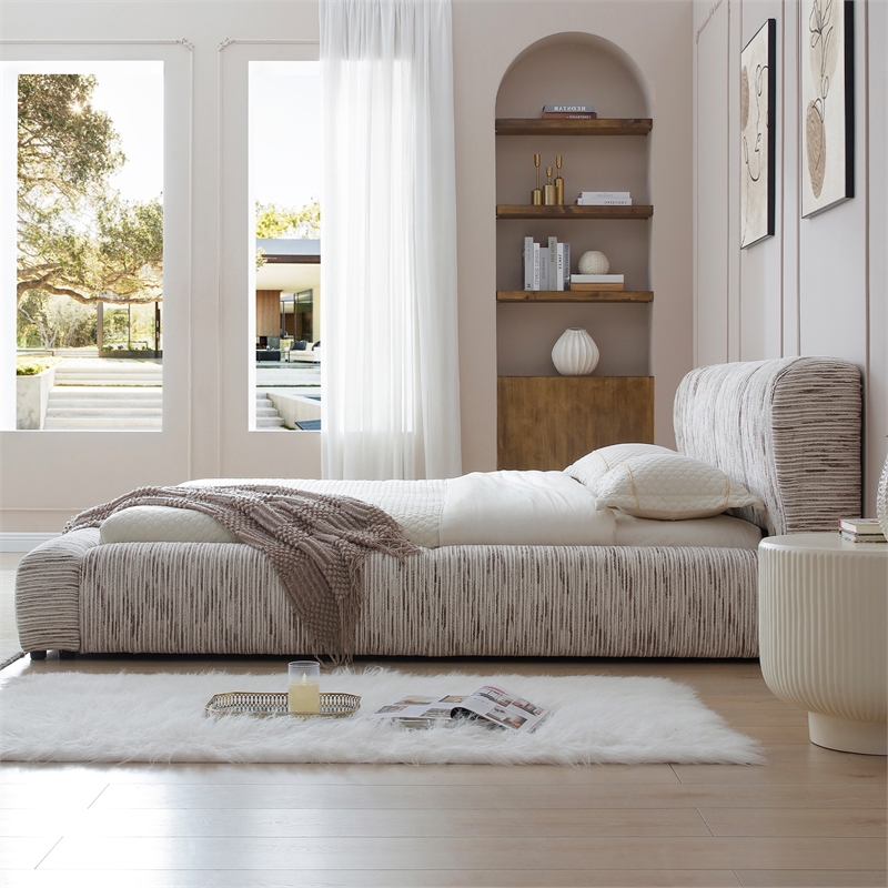Sienna Upholstered Platform King Bed Low Profile with Padded Headboard