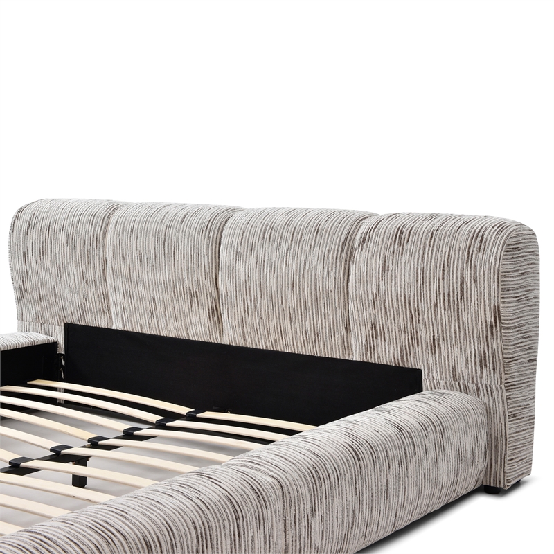 Sienna Upholstered Platform King Bed Low Profile with Padded Headboard