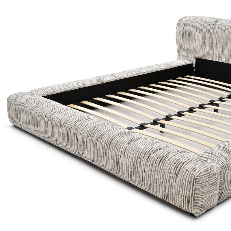 Sienna Upholstered Platform King Bed Low Profile with Padded Headboard