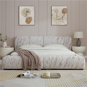 Sienna Upholstered Platform King Bed Low Profile with Padded Headboard