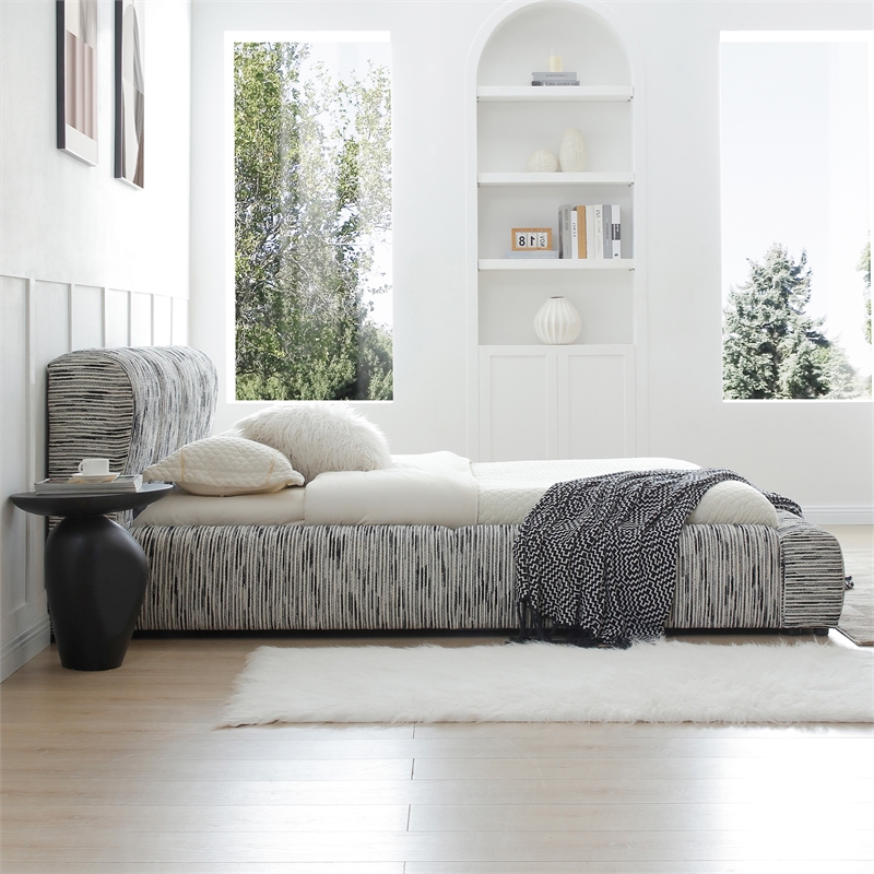 Sienna Upholstered Platform King Bed Low Profile with Padded Headboard