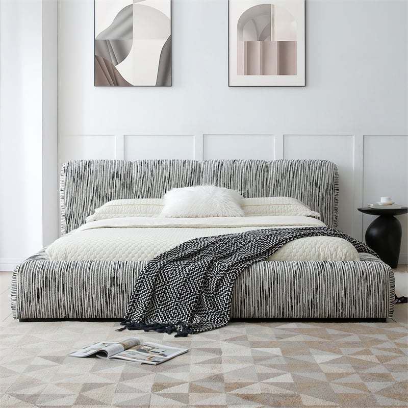 Sienna Upholstered Platform King Bed Low Profile with Padded Headboard