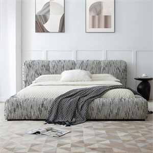 Sienna Upholstered Platform King Bed Low Profile with Padded Headboard