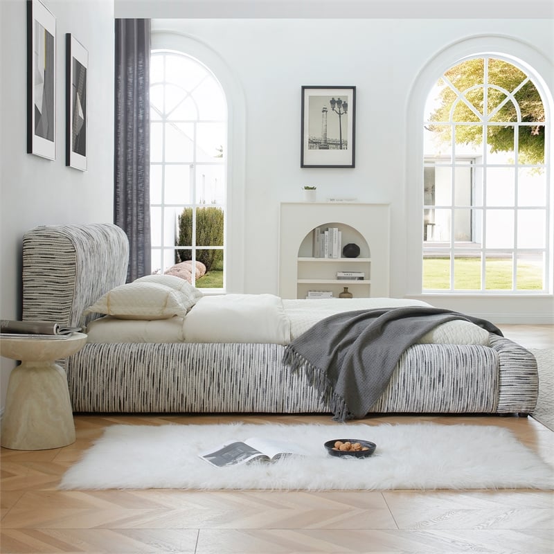 Sienna Upholstered Platform King Bed Low Profile with Padded Headboard