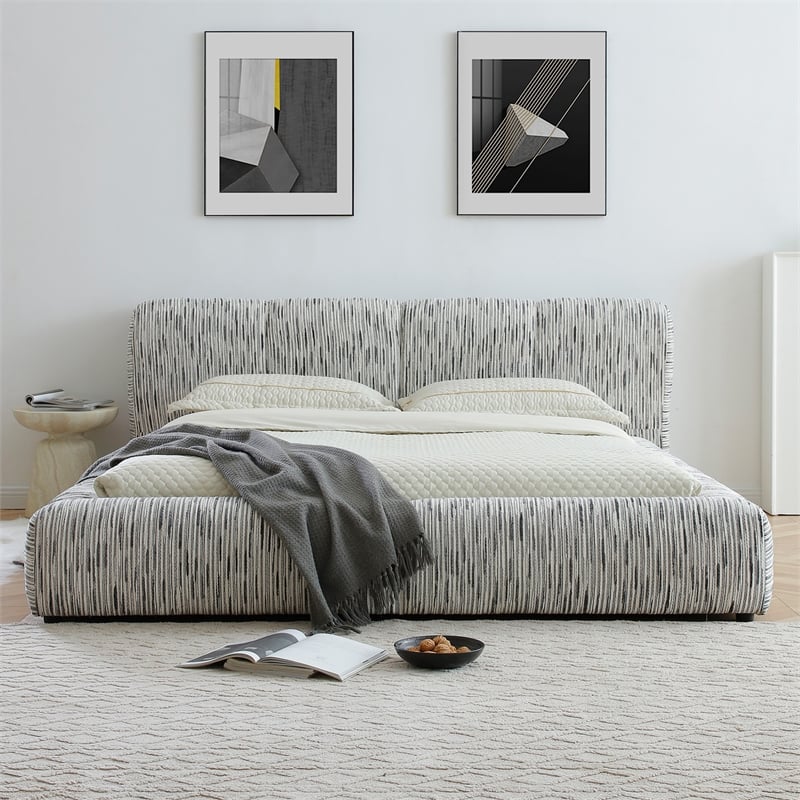 Sienna Upholstered Platform King Bed Low Profile with Padded Headboard