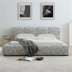 Sienna Upholstered Platform King Bed Low Profile with Padded Headboard