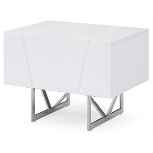 modrest chrysler 1-drawer modern stainless steel nightstand in white