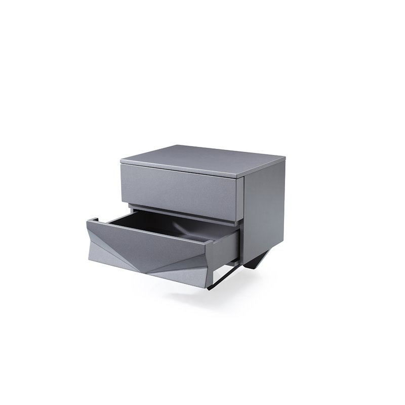 Modrest Duke 2-Drawer Modern Stainless Steel Nightstand in Matte Gray/Black