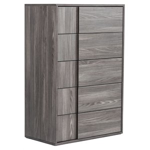 modrest asus 5-drawer self closing modern mdf wood chest in matte elm gray