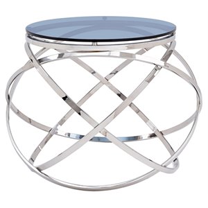 Modrest Tulare Contemporary Glass & Stainless Steel End Table in Silver