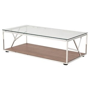 Modrest Cressida Modern Glass & Stainless Steel Coffee Table in Walnut/Clear