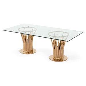 Modrest Paxton 87&quot Modern Glass & Steel Dining Table in Clear/Rose Gold