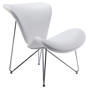 modrest decatur mid-century chrome & faux leather accent chair in white