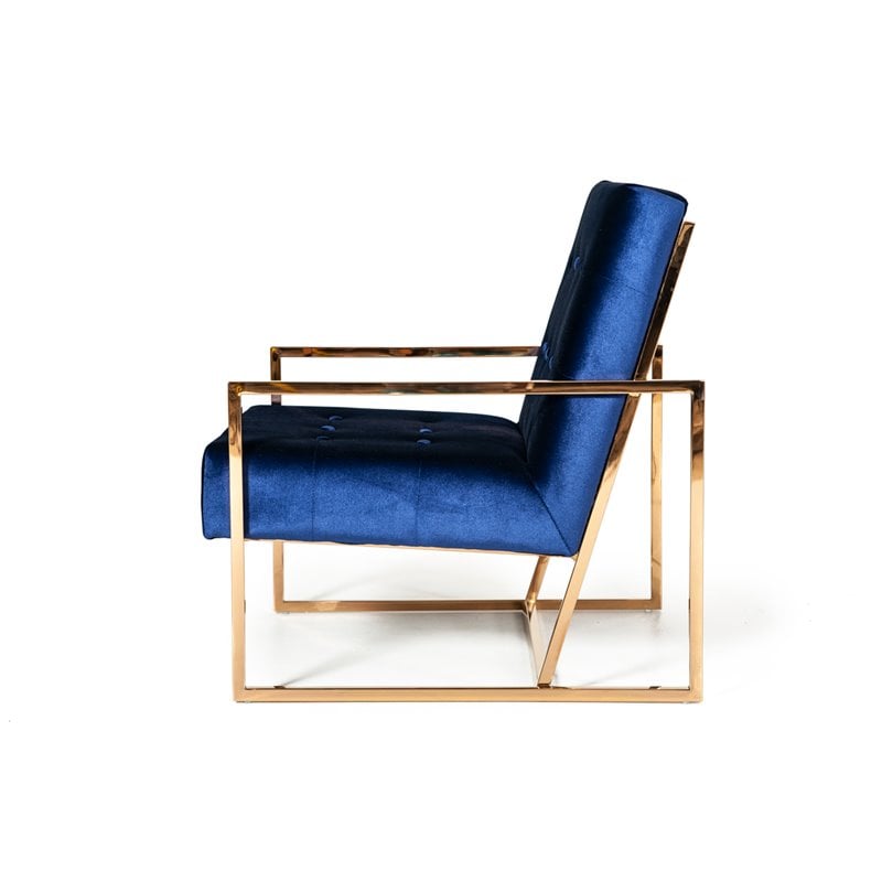 Modrest Samara Modern Microfiber Fabric & Chrome Accent Chair in Blue/Gold