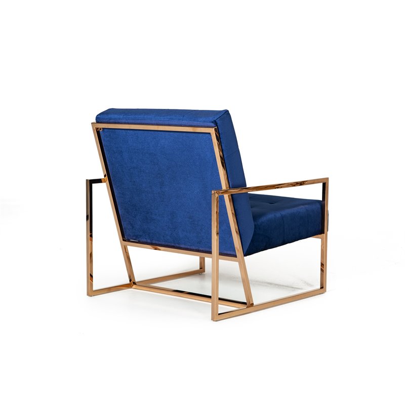 Modrest Samara Modern Microfiber Fabric & Chrome Accent Chair in Blue/Gold