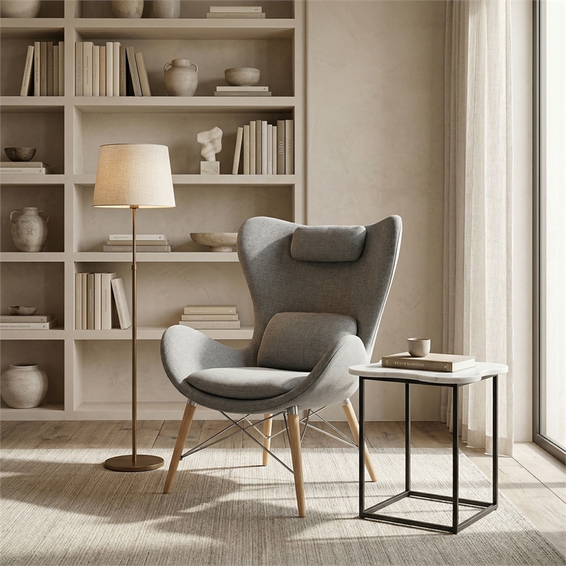 Modrest Britt Modern Stainless Steel & Fabric Upholstered Accent Chair in Gray