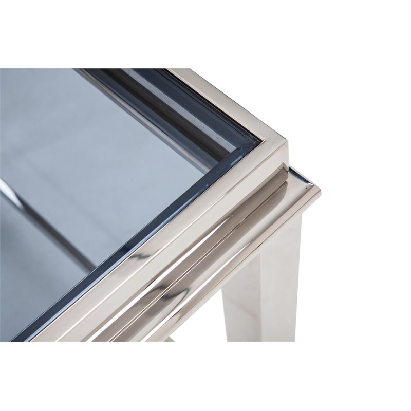 Modrest Agar Modern Tempered Glass & Stainless Steel End Table in Silver