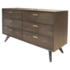 modrest novak 6-drawer modern wood veneer & antique brass dresser in dark oak