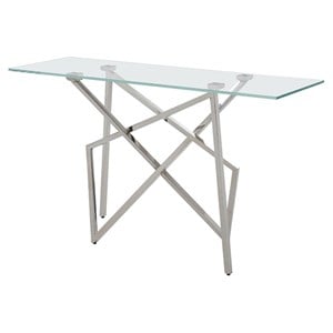 Modrest Hawkins Modern Stainless Steel & Glass Console Table in Silver/Clear